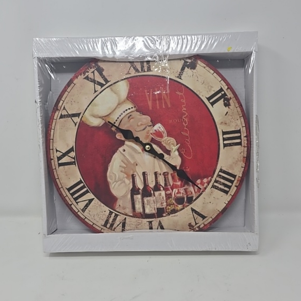 Kitchen wall clock round chef drinkin wine roman numbers wall decor man cave